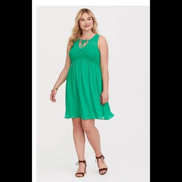 Torrid Green Chiffon Smocked Front Tank Dress - Picture 1 of 6